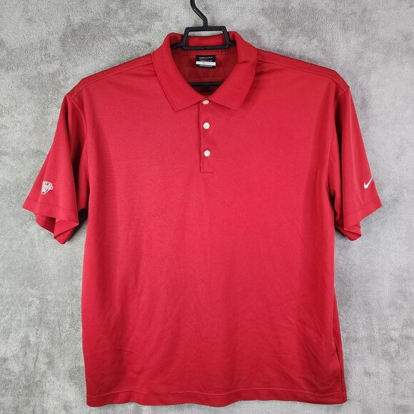 Mens Red Nike Golf Dri-Fit Polo Shirt Short Sleeve 1/4 Button Up Size XL - Picture 2 of 12